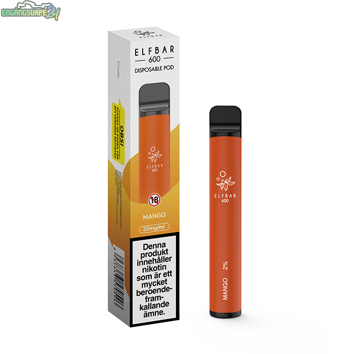 Elfbar Engangsvape 20mg Mango Elf Bar 600 Mango 20mg 600 Puffar