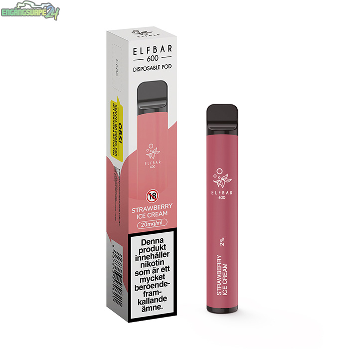Elfbar Engangsvape 20mg Strawberry Ice Cream Elf Bar 600 Strawberry Ice Cream 20mg 600 Puffar