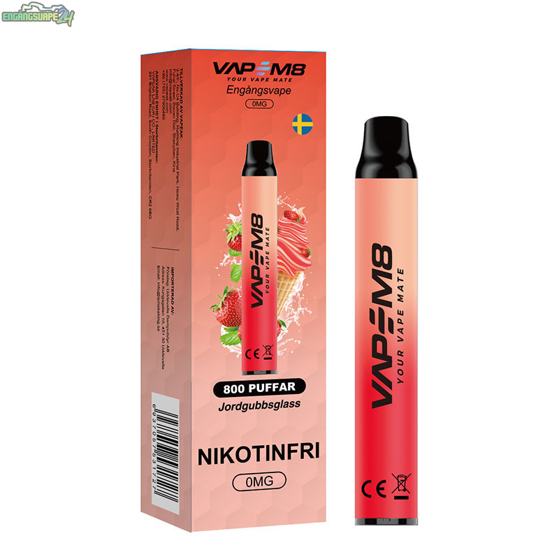 VapeM8-VM800-engangs-vape-800-puffar-nikotinfri-jordgubbsglass VapeM8-VM800-engangs-vape-800-puffar-nikotinfri-jordgubbsglass