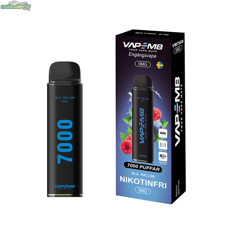 VapeM8-VM7000-engangs-vape-nikotinfri-Bla-Hallon VapeM8-VM7000-engangs-vape-nikotinfri-Bla-Hallon
