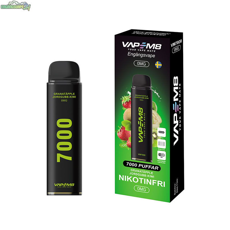 VapeM8-VM7000-engangs-vape-nikotinfri-Granatapple-jordgubb-kiwi VapeM8-VM7000-engangs-vape-nikotinfri-Granatapple-jordgubb-kiwi