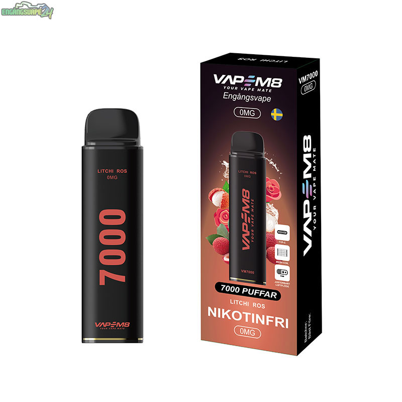 VapeM8-VM7000-engangs-vape-nikotinfri-Litchi-Ros VapeM8-VM7000-engangs-vape-nikotinfri-Litchi-Ros