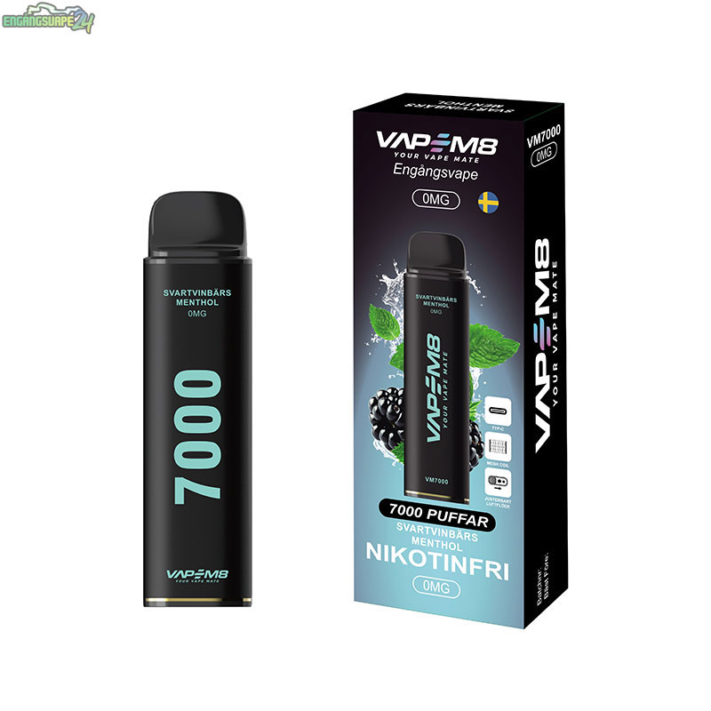 VapeM8-VM7000-engangs-vape-nikotinfri-Svartvinbars-mentol VapeM8-VM7000-engangs-vape-nikotinfri-Svartvinbars-mentol