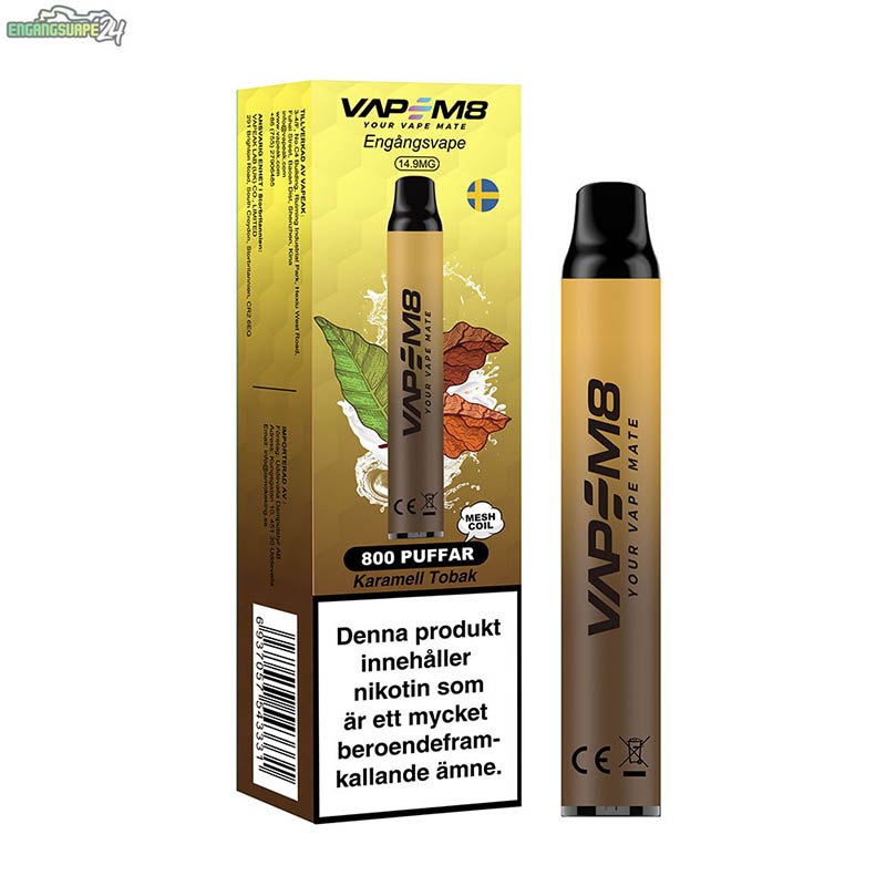 VapeM8-VM800-engangs-vape-800-puffar-20mg-Karamell-Tobak VapeM8-VM800-engangs-vape-800-puffar-20mg-Karamell-Tobak