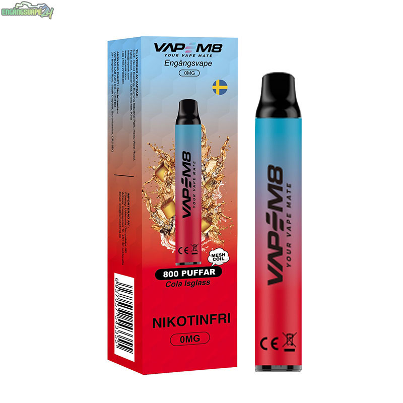 VapeM8-Engangs-Vape-800-Puff-nikotinfri-Cola-Isglass VapeM8-Engangs-Vape-800-Puff-nikotinfri-Cola-Isglass