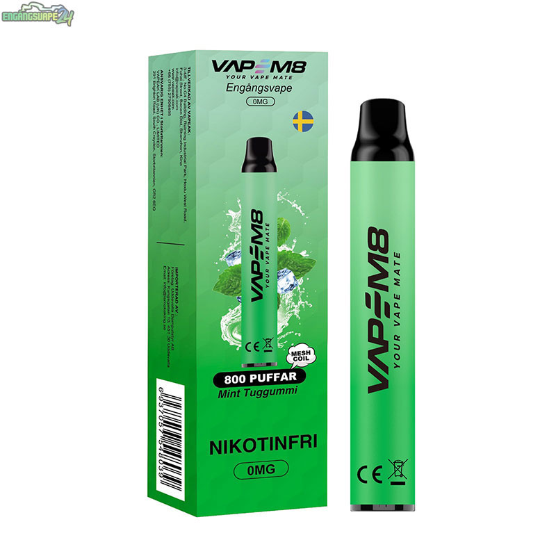 VapeM8-Engangs-Vape-800-Puff-nikotinfri-Mint-Tuggummi VapeM8-Engangs-Vape-800-Puff-nikotinfri-Mint-Tuggummi
