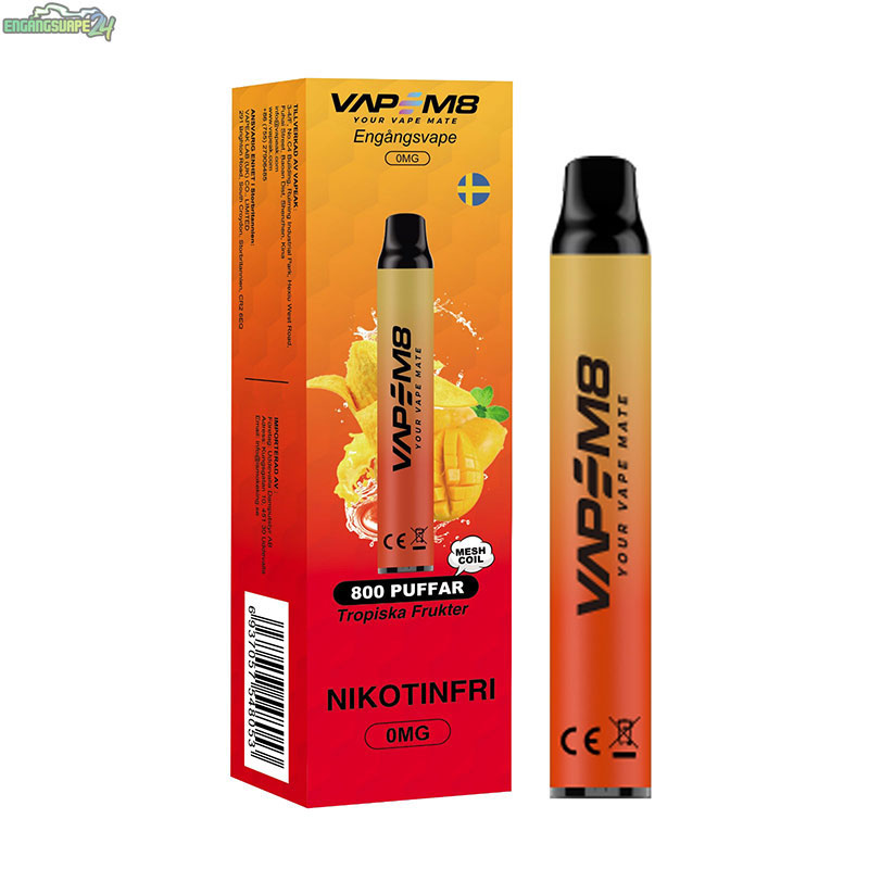 VapeM8-Engangs-Vape-800-Puff-nikotinfri-Tropiska-Frukter VapeM8-Engangs-Vape-800-Puff-nikotinfri-Tropiska-Frukter