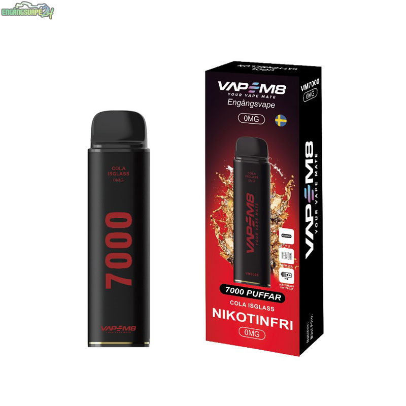 VapeM8-VM7000-engangs-vape-nikotinfri-Cola-Isglass VapeM8-VM7000-engangs-vape-nikotinfri-Cola-Isglass
