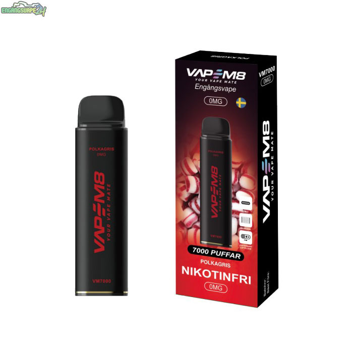 VapeM8-VM7000-engangs-vape-nikotinfri-Polkagris VapeM8-VM7000-engangs-vape-nikotinfri-Polkagris