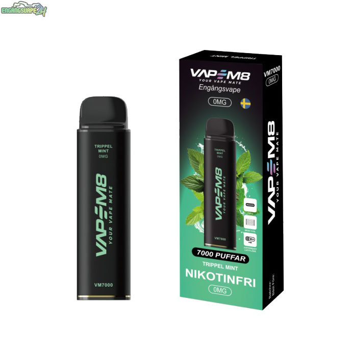 VapeM8-VM7000-engangs-vape-nikotinfri-Trippel-Mint VapeM8-VM7000-engangs-vape-nikotinfri-Trippel-Mint