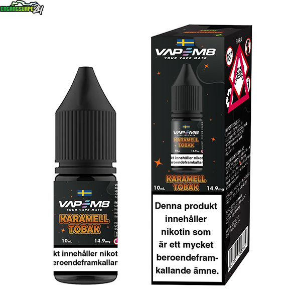 VapeM8-10ml-E-juice-14mg-karamell-tobak VapeM8 E-juice 10ml Karamell Tobak 14.9mg (Nic-Salt)