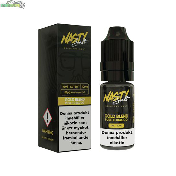 Nasty-Salt-ejuice-gold-blend-pure-tobacco-10-mg Smak av tobak och mandel