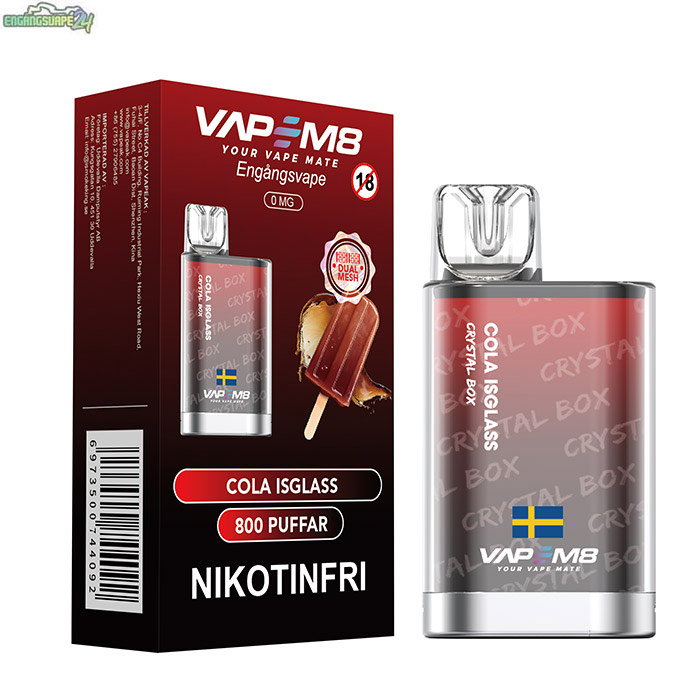 VapeM8-Crystal-Box-0mg-Cola-Isglass VapeM8 Crystal Box - Cola Isglass Nikotinfri 800 Puffar