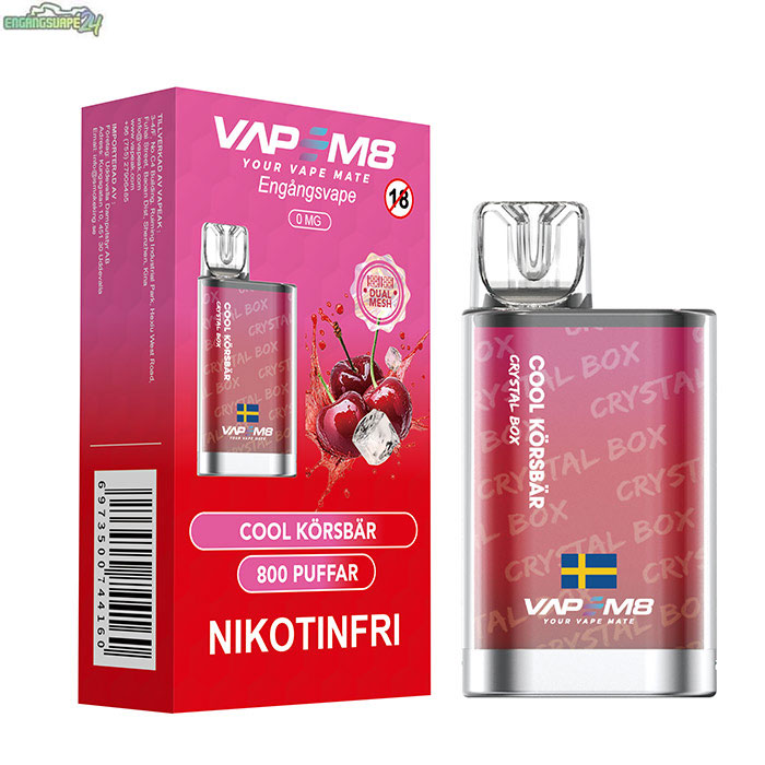 VapeM8-Crystal-Box-0mg-Cool-Korsbar VapeM8 Crystal Box - Cool Körsbär Nikotinfri 800 Puffar