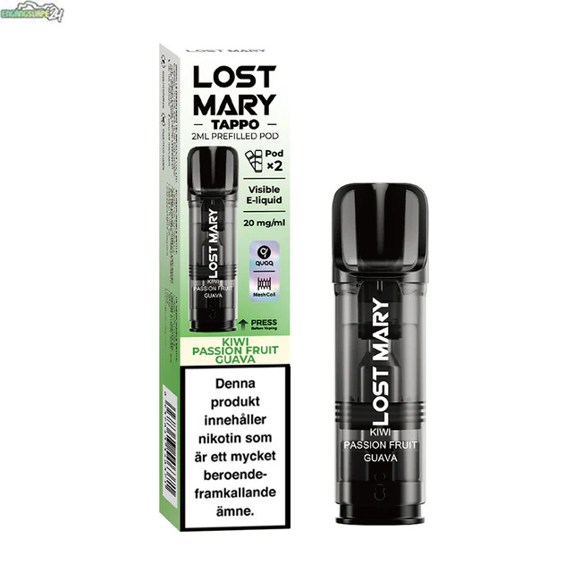 Kiwi-Passionfruit-Guava-20mg-2p-lost-mary-tappo-pod Lost Mary Tappo Air 2x Smakpod 20mg - Kiwi Passion Guava 1000 Puffar