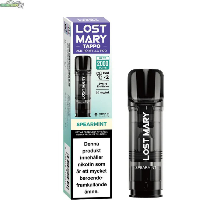 Spearmint-20mg-2p-lost-mary-tappo-pod Lost Mary Tappo Air 2x Smakpod 20mg - Spearmint 1000 Puffar