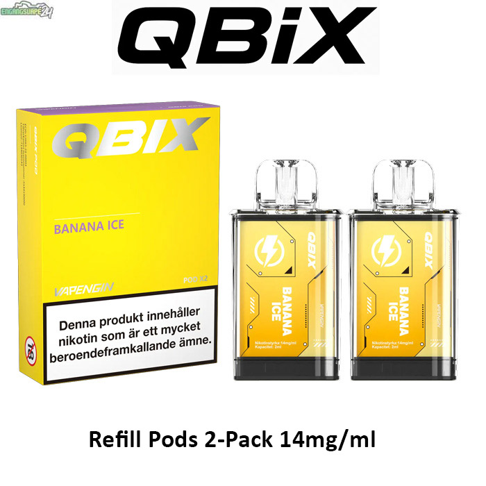 QBIX-Refill-pod-2-pack-14mg-Banana-ice QBIX Smakpod 14mg Banana Ice 600 Puffar (2-Pack)